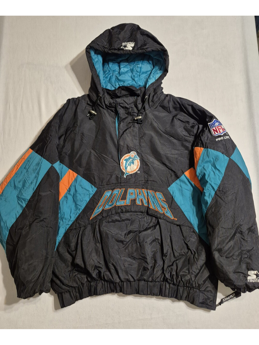 Vintage NFL 90s Miami Dolphins Jacket Pro Line Puffy Pullover by Starter Mens XL